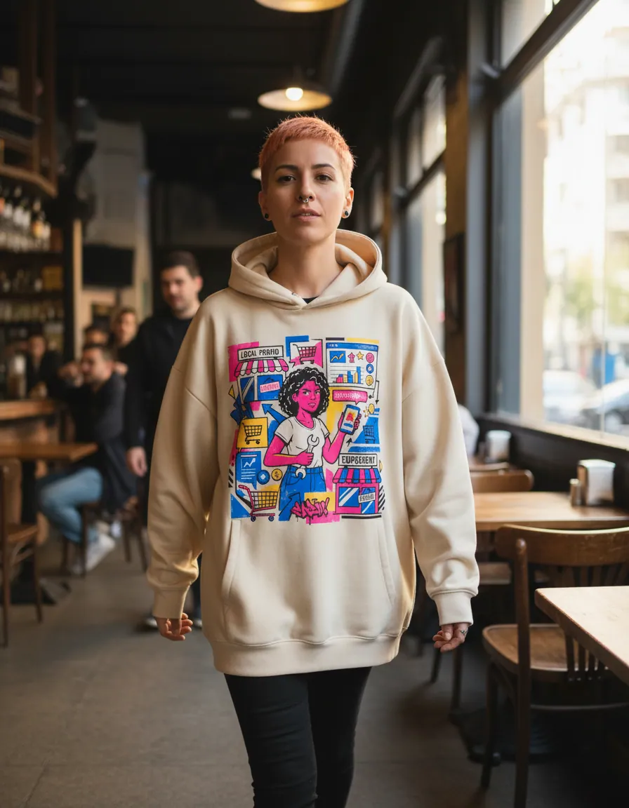 Founder argentina con su prenda de marca propia producida por Novamente Studio