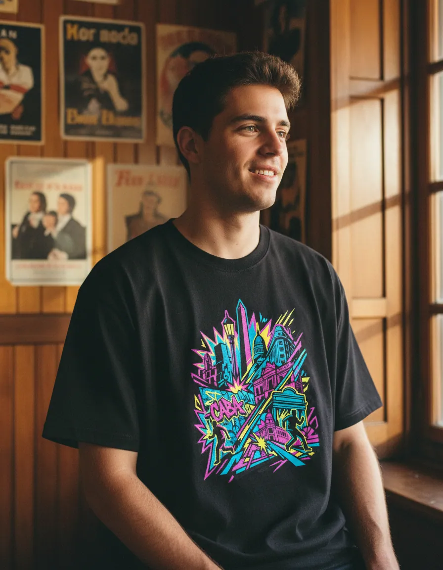 Remera oversize negra Novamente con estampa streetwear urbano argentino